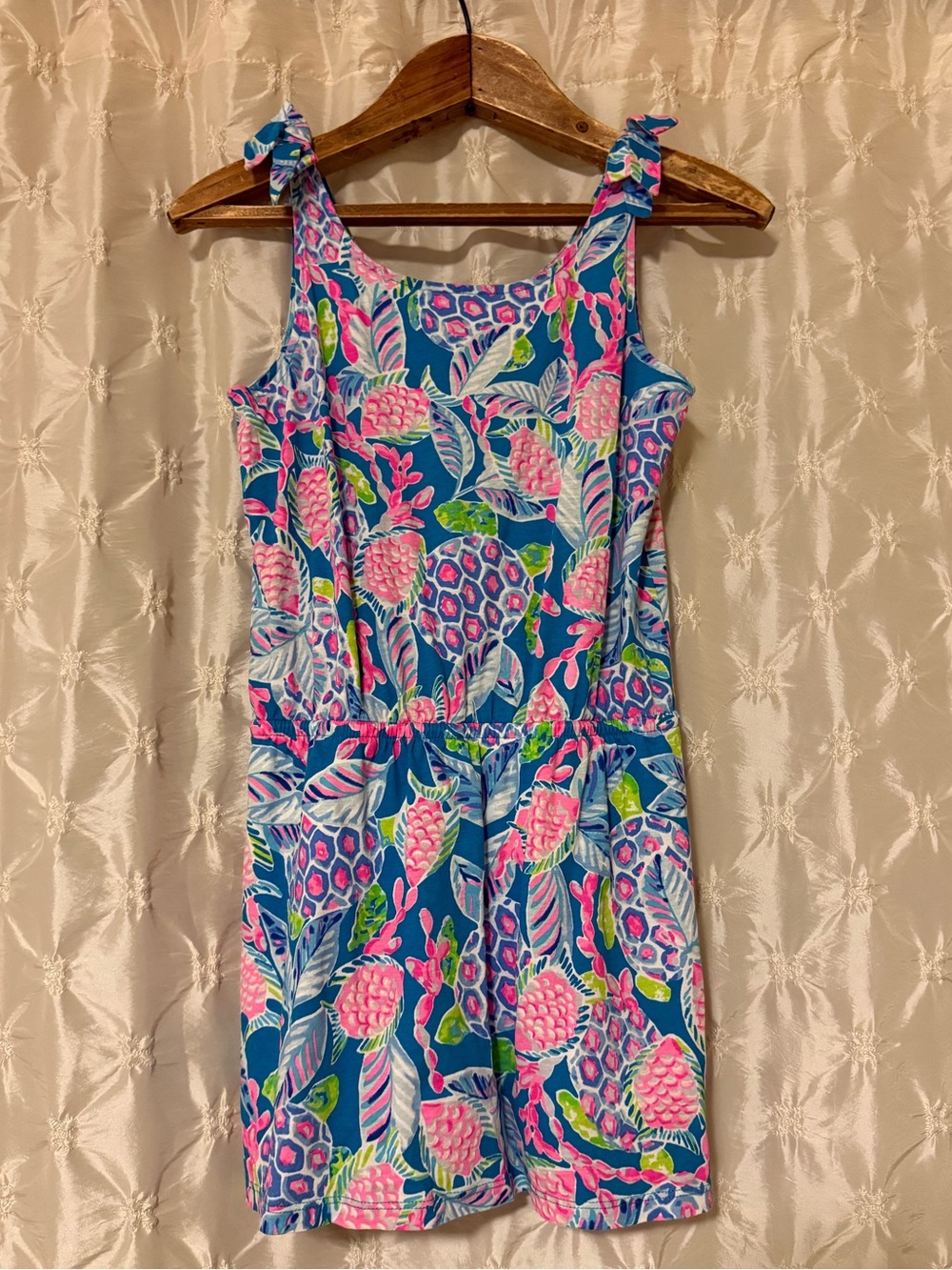 Lilly Pulitzer Girls Sundari Romper Maldives Green Turtle Wave Dress Pink Blue - Picture 7 of 7